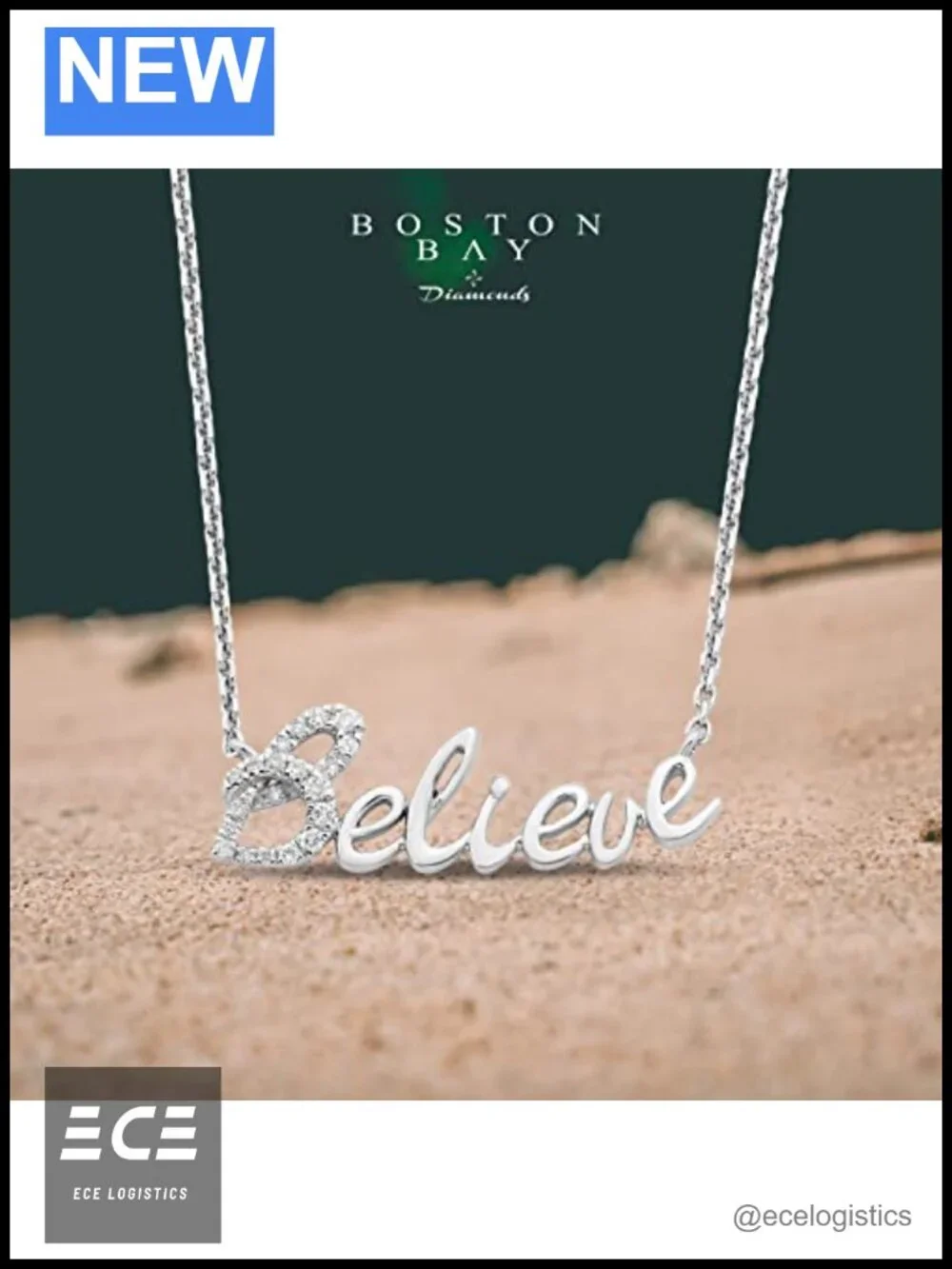 Sterling Silver Diamond Believe Necklace 18in Chain with 2in Extender